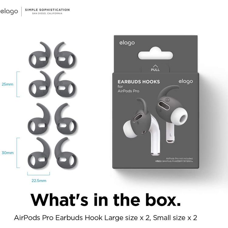Elago Earbuds Hook Cover, Protective Buffer for Apple AirPods Pro Suitable for Jogging, Cycling, Gym & Fitness Activities [4 Pairs: 2 Large + 2 Small] - Dark Gray