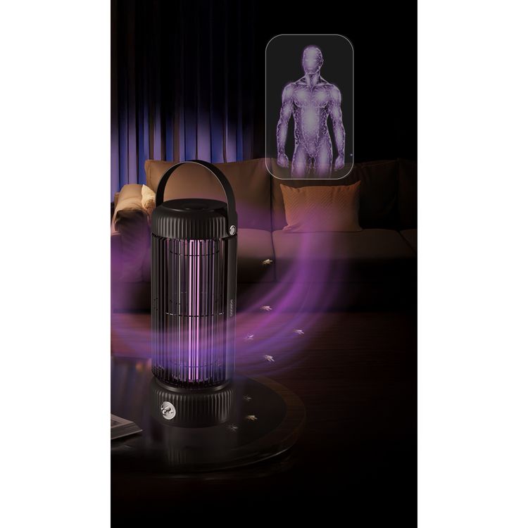 Porodo Lifestyle Portable Mosquito Zapper with Built-in UV LED Lamp, Up to 4 Hours Working Time, 2000mAh Battery Capacity, Efficient & Non-Toxic, 4.5W Rated Power - Black