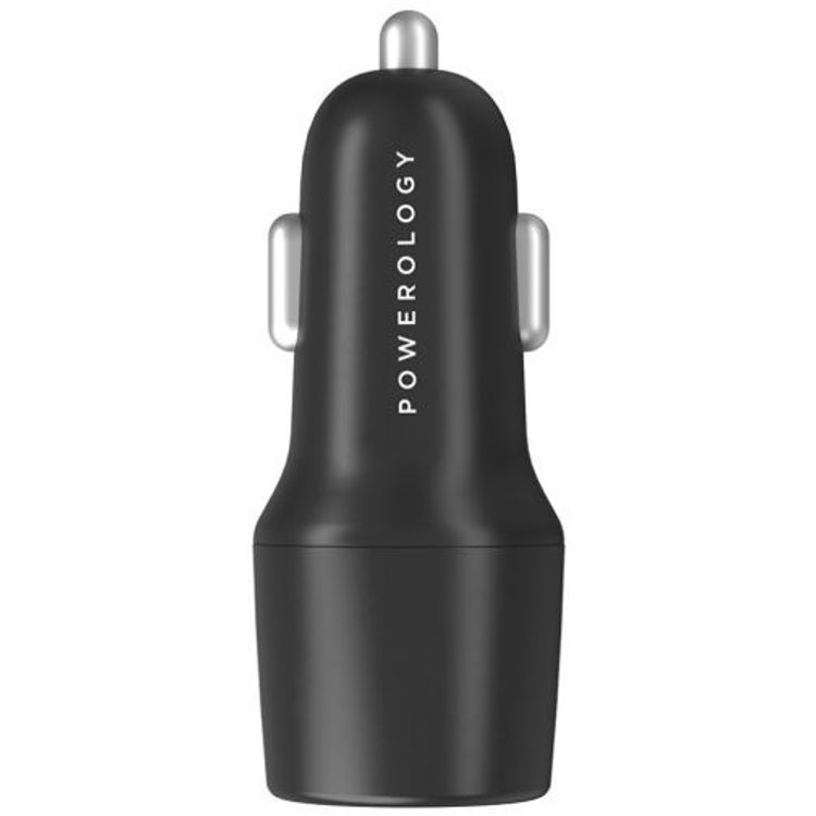 Powerology Dual Port Car Charger with PD 20W, USB-A & USB-C Ports, USB-C to Lightning Cable, 90cm Cable Length, Power Dash 3.0, Fast Charging - Black