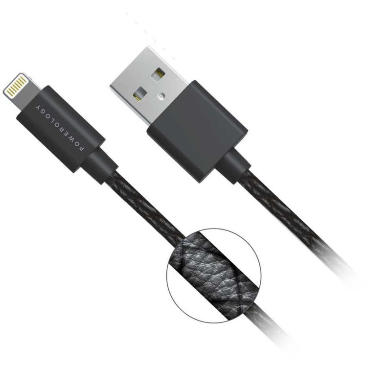 Powerology Leather Lightning Cable 1.2m - Black
