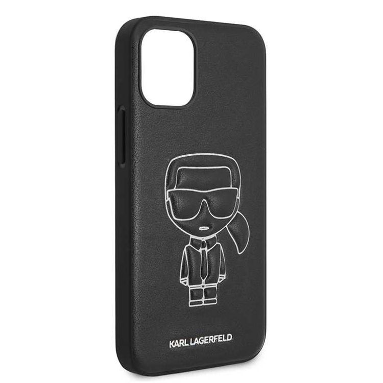 Karl Lagerfeld PU Leather Case Ikonik Outline Embossed and Metal Logo for Apple iPhone 12 Mini (5.4 ) - White
