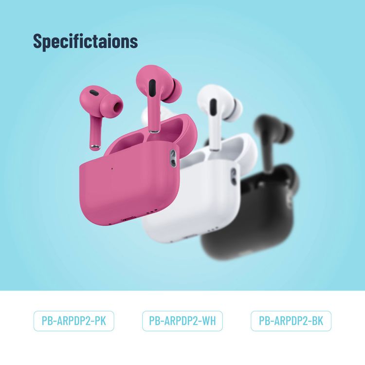 Porodo Blue Earbuds Pro 2 With Swipe Volume, 20 Hours Working Time, Wireless Charging, Deep Bass, Independent Earbuds, Touch Control - Pink