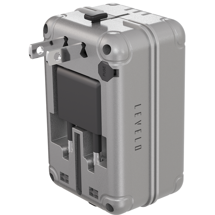 Levelo Roamiversal 2400W Adapter with 35W Power Delivery, 2×USB-A & 3×USB-C Ports, LED Indicator, Universal Output Plugs, Simulataneous Charging - Aluminum Silver 