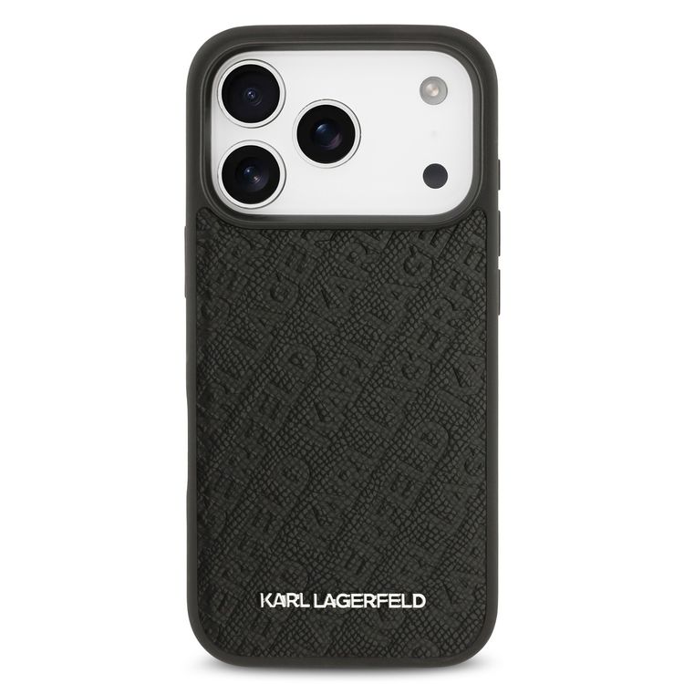 Karl Lagerfeld MagSafe Full Wrapped PU Leather Case with Karl Grain for iPhone 17 Pro, Slim Profile, Drop Protection, Easy Snap-On, Sustainable Packaging, Comfortable Grip, Lightweight Design - Black