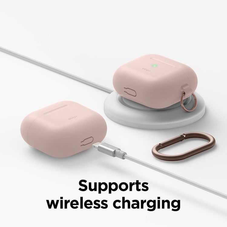 ELAGO Hang Case with Anti-Lost Ring for AirPods 3, Drop Resistant, Dustproof & Absorbing Protective Cover with Hang Case Suitable with Wireless Charger Sand Pink