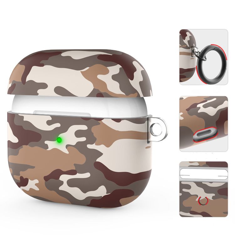 AhaStyle Premium TPU IMD Patterns Keychain AirPods Case Compatible for AirPods 3 Suitable with Wireless Charging - Desert Camouflage
