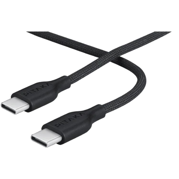 شاحن Pitaka USB-C 30W GaN مع كابل مرن USB-C إلى USB-C، صغير وخفيف، مادتان متاحتان، بصمة كربون أقل، توافق جامع - أسود