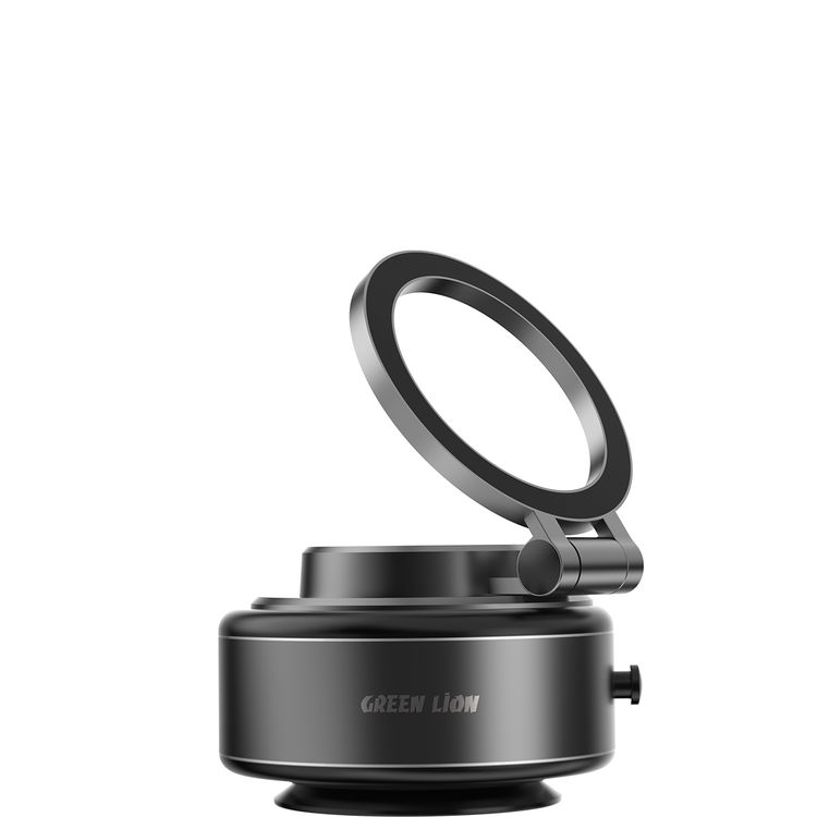 حامل الهاتف Green Lion GX-29 مع شفط تلقائي ودوران 360°، كوب شفط قوي، إمتصاص 1.5 كجم، تشغيل بيد واحدة، متوافق مع ماغسيف، شحن Type-C، وقت عمل 14 يومًا - باللون الأسود غير اللامع.