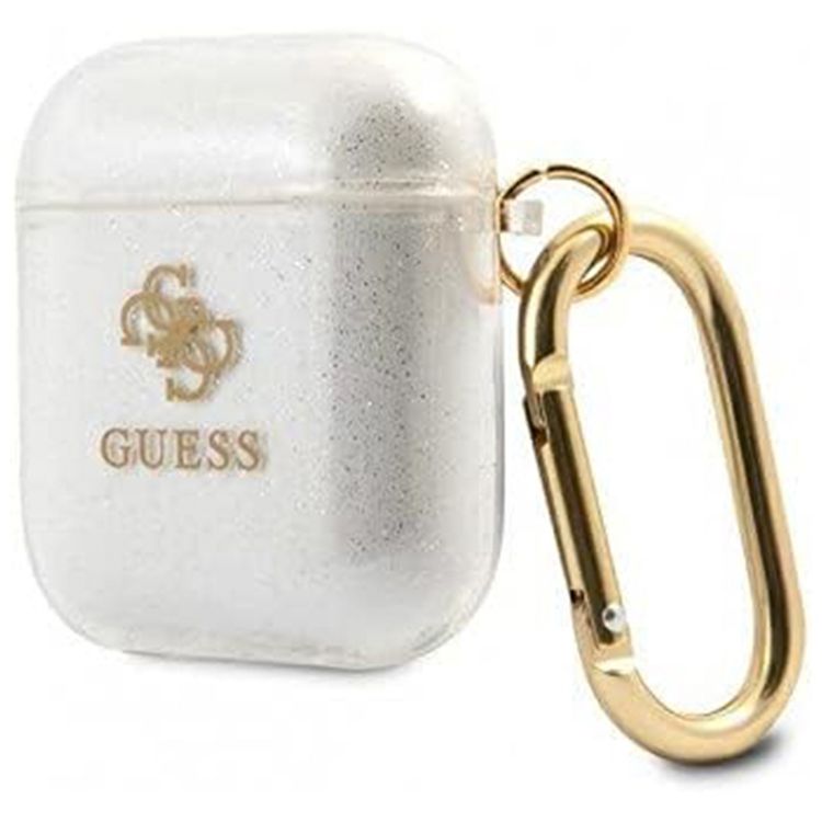 Guess Glitter Case for AirPods 1&2 Generation with Accurate Cutouts, Easy Snap-on, Drop Protection, TPU Material, Lightweight - Transparent 