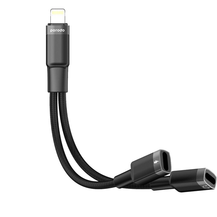 Porodo Lightning Connector Audio And Charge Adapter - Black - 12 cm