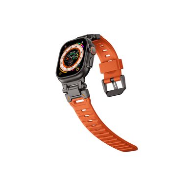 Levelo Kyoto Watch Strap, Apple Watch SE 9/8/7/6/5 (46/49mm), Fluoro Rubber & Stainless Steel Finish, Chemical Resistance, Hypoallergenic, 24/7 Wearability - Sunset Orange