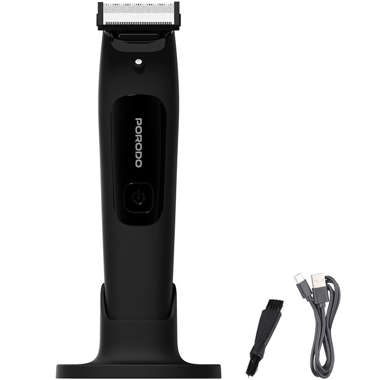 Porodo Shapetrim Dual-Blade Trimmer with Wet & Dry Shaving, 600mAh Battery, Secure Travel Lock, 5W Rated Power, 1, 2, 3 & 4mm Combs Included, 2 Hours Working Time, USB-C Fast Charging - Black