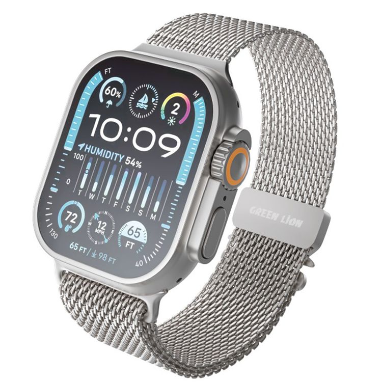 Green Lion Milanese Loop Strap for iWatch 42/44/45/46/49 mm with Stainless Steel Material, Quick Release, Adjustable Length - Silver