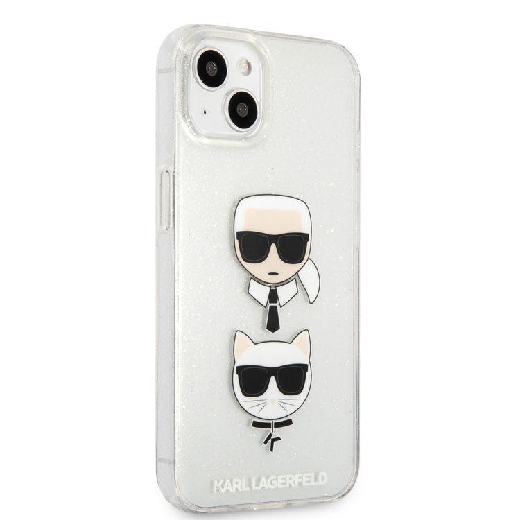 CG MOBILE Karl Lagerfeld TPU Full Glitter Case with Embossed Karl & Choupette Head Compatible for iPhone 13 (6.1") Scratch Resistant, Easy Access to All Ports, Drop