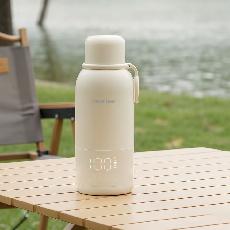 Green Lion Boilix Electric Kettle & Milk Warmer with Boil-Dry Protection, Touch Control, Premium Stainless Steel, Silicone Carry Handle, Leak-Proof Design, Safe & BPA-Free, Detachable Battery, Custom Temp Options, Intelligent Digital Display - Cream