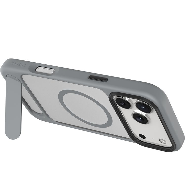 Levelo Matteo Hybrid Kickstand Case with Matte Design for iPhone 17 Pro, Anti-Fingerprint Coating, Impact-Resistant Corners, Raised Bezels for Camera & Screen, MagSafe Compatible, Shock-Resistant Bumper, Drop-Tested - Cloud Gray