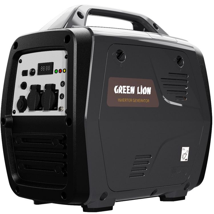 مولد عاكس يعمل بالبنزين من جرين ليون GTR174 بقوة خرج قصوى 3500 وات، وخزان وقود بنزين سعة 8 لتر، ومدة تشغيل 4.5 ساعة، ومحرك رباعي الأشواط، وسعة زيت 600 مل، وضوضاء منخفضة - أسود