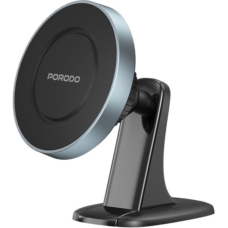 Porodo Dual Mount Magnetic Phone Holder with Dash & Air Vent Clip, Adjustable Viewing Angle, N52 Magnet Type, Multi-Surface Mounting, Strong Magnetic Hold - Black