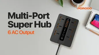 Porodo Universal Power Socket - 5 USB-A/C Ports, 0-60% in 35 mins (PD-FWCH003-BK)