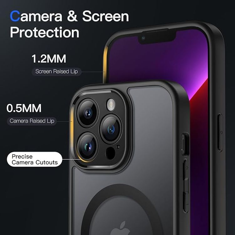 Green Lion Matte MagSafe Case for iPhone 13 Pro ( 6.1" ), Durable, Non-Yellowing, Magnetic precision, Metallic Camera Frame - Black 