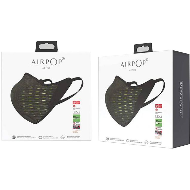 Airpop Active Reusable Face Mask with 5-Layer Filter Face Coverings for Sports, Breathable & Comfortable, Replacement Filter System, Moisture-Wicking Outer Shell - Black / Green