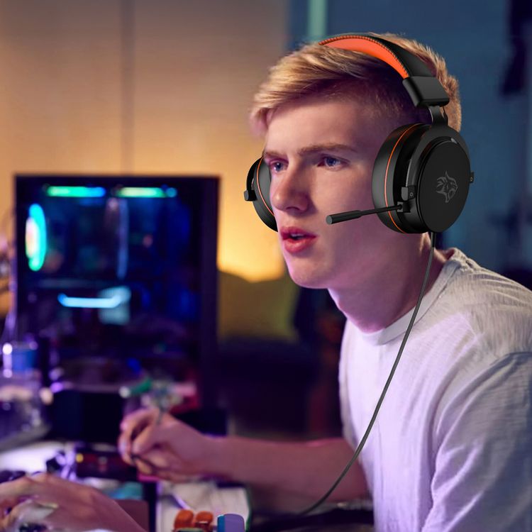 Porodo Gaming 7.1 Surround Gaming Headset with Soft Breathable Ear Pads, Noise Cancelling Microphone, 50mm Driver Size, Convenient Mic Design, 1.5m Cable Length, RGB Lights - Black