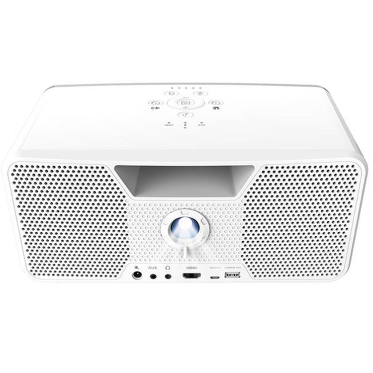Dashbon Flicks Wireless BoomBox Projector with Versatile HDMI Connection & Bluetooth 4.0, Hi-Fi Audio, 8 Hours Movie Playtime, 56 Hours Music Playtime - White