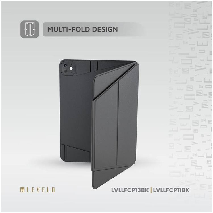 Levelo Luxora Folio Case for iPad Pro 11", Strong Magnetic Hold, Multi-Fold Design, Adjustable Height - Black