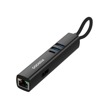 Porodo 8-in-1 Multi-Port USB Hub, 100W Power Delivery, Compatible with Windows, macOS, ChromeOS, Nintendo Switch, Fast Data Transfer, Aluminum Alloy Material, Plug & Play Operation - Black