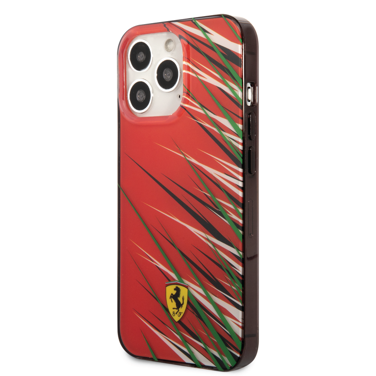 Ferrari PC/TPU Case with Double Layer Grass Print iPhone 14 Pro Compatibility - Red
