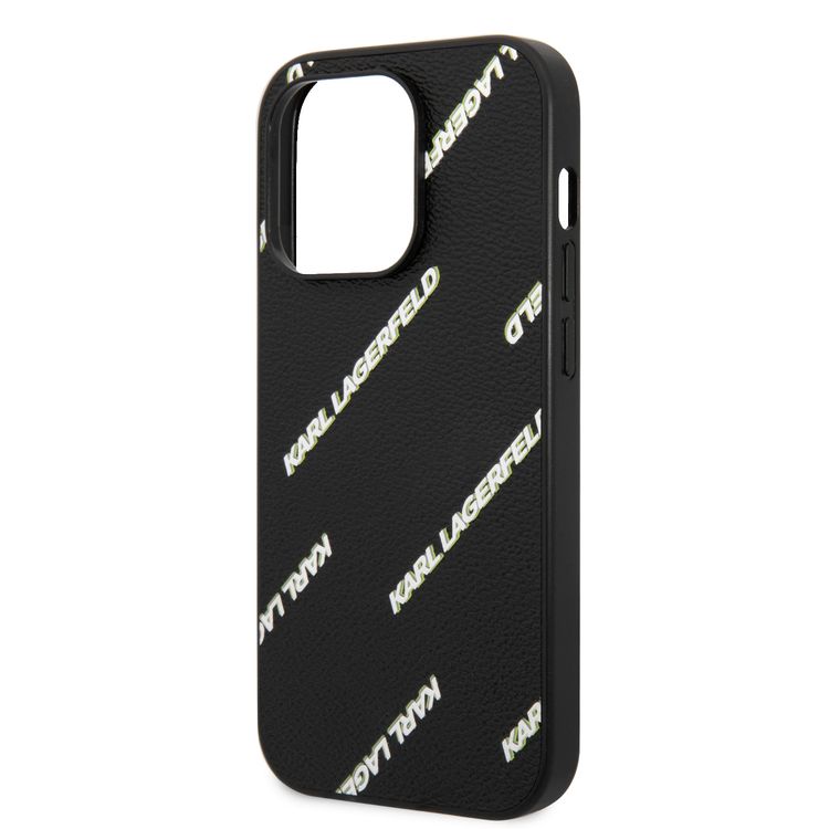 Karl Lagerfeld Grained PU Leather Case with Logomania Pattern iPhone 14 Pro Max Compatibility - Black