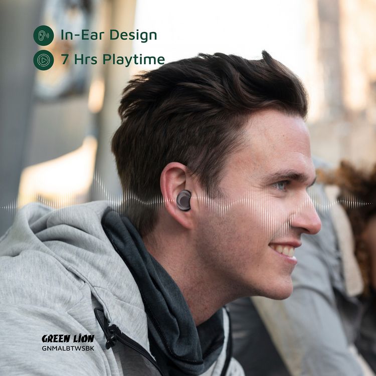 سماعات الأذن اللاسلكية الحقيقية جرين ليون مالبون مع ENC، ميكروفونات مزدوجة، منفذ شحن Type-C، إصدار بلوتوث 5.4. مدى بلوتوث 10 متر، بطارية حقيبة بسعة 300 مللي أمبير، وقت شحن ساعتين، وقت استعداد 21 ساعة، عرض حالة البطارية - باللون الأسود.