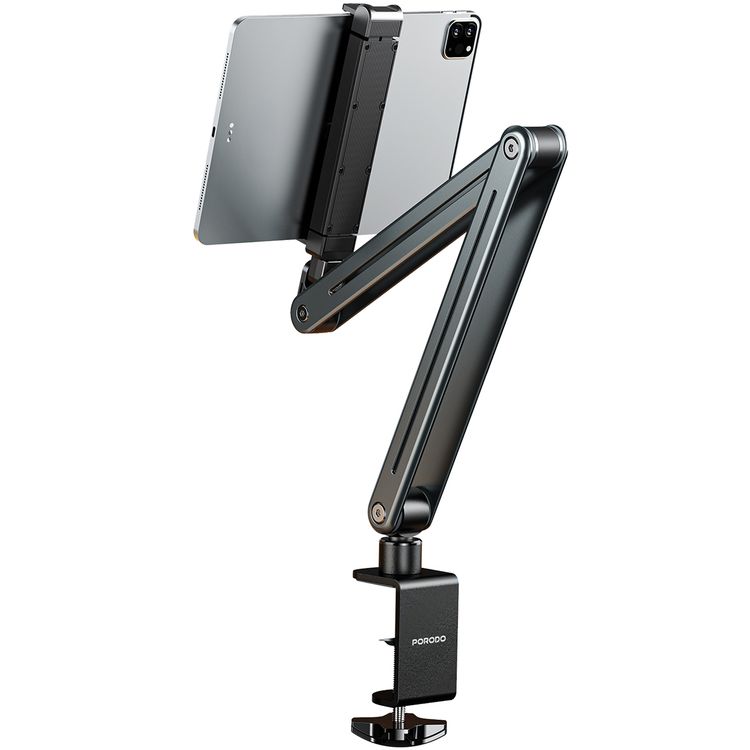 حامل الهاتف والتابلت متعدد الوصلات من Porodo بزاوية مشاهدة مرنة، مصنوع من سبيكة الألمنيوم، وظائف الالتواء والإمالة، توافق واسع - رمادي