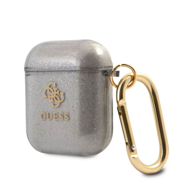 Guess Glitter Case for AirPods 1&2 Generation with Accurate Cutouts, Easy Snap-on, Drop Protection, TPU Material, Lightweight - Black 