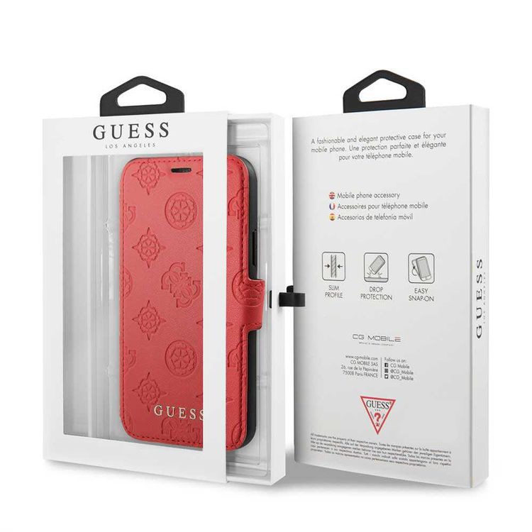 CG MOBILE Guess 4G Peony Booktype PU Leather Phone Case Compatible for iPhone 11 (6.1") Mobile Case with Card Holder Inside Officially Licensed - Red