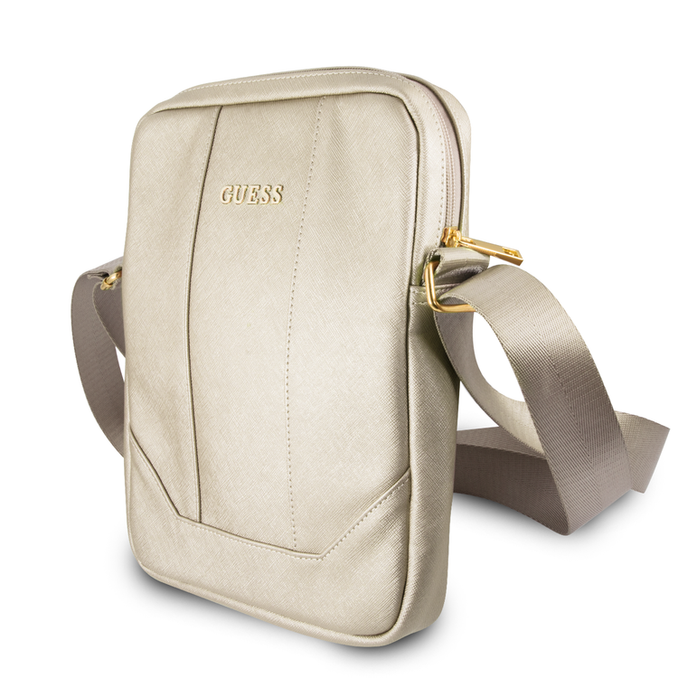 CG MOBILE Guess Saffiano-Look PU Tablet Bag 10" with Adjustable Shoulder Strap Slim Portable Storage Bag Suitable for Outdoor, Business, Office, School Officially Licensed - Beige