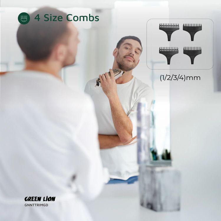 Green Lion Gentleman Hair Trimmer with 6500RPM Motor Speed, 1200mAh Battery Capacity, LED Display, 3 Hours Working Time, Blade Oil Reminder - Gold