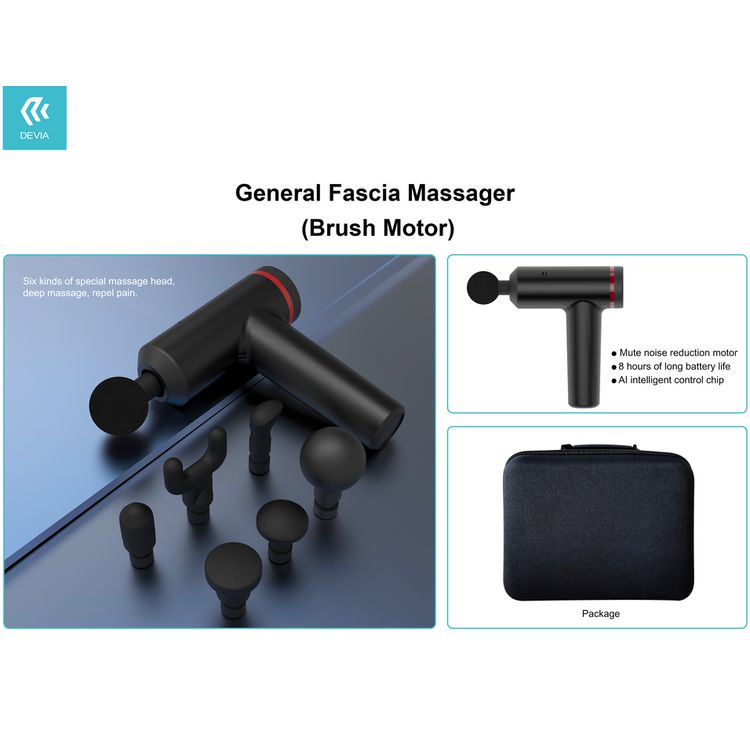 Devia 359668-BK General Fascia Gun Electric Massager Muscle Relaxer for Pain Relief { Brush Motor } 2000mah 25W - Black
