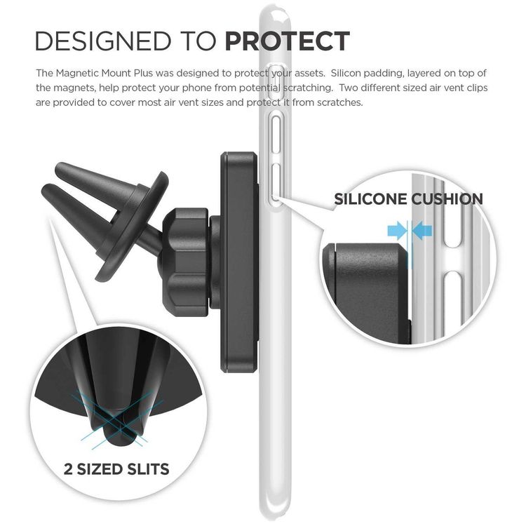 Elago Magnetic Car Mount Plus, Designed to Last and Protect your Phone, Remote Holder Mount, Solid Construction, 65° arc Rotating View, Stronger Pull, Designed to Protect - Black