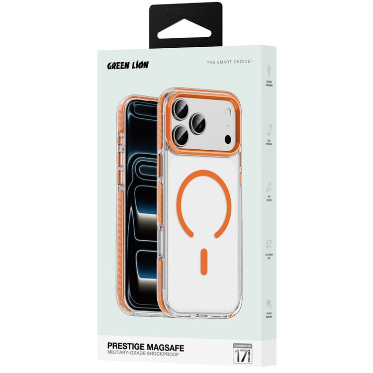 Green Lion Prestige MagSafe Case for iPhone 17 Pro Max, Anti-Scratch, Military-Grade Shockproof, Camera & Drop Protection, Comfortable Grip - Orange