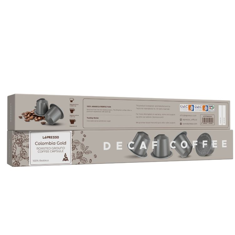 كبسولات الألومنيوم LePresso لآلات نسبريسو، أصل كولومبيا جولد، نكهات الشوكولاتة والتوابل والسكر البني، 100% أرابيكا، درجة تحميص متوسطة، 10 كبسولات لكل عبوة - فضي