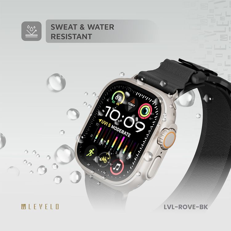 Levelo Rove Nylon Watch Strap with Magnetic Buckle, Compatible with 49/46mm Smartwatches & Apple Watch SE, Series 9, 8, 7, 6, 5, Abrasion Resistance, Hypoallergenic Material, Easy Snap-On & Quick Release Mechanism, Water-Resistant, Sweat-Resistant, 24/7 Wearability - Black