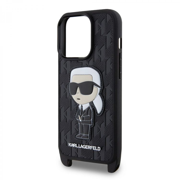 Karl Lagerfeld Crossbody Monogram IKonIK NFT Hard Case for iPhone 15 Pro - Black