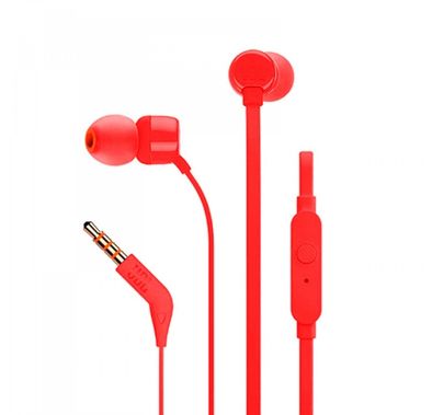 JBL T110 Wired Universal In-Ear Headphones, 6 Hours Battery Life, 2 Hours of Charging Time, Anti-Tangle Design - Red