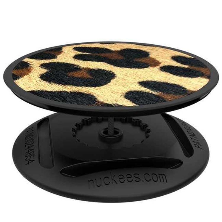 Nuckees Wild Animal Print Stand and Grip with Snug-hug Technology Compatible for Smartphones - Magnetic Mount Friendly Kickstand - 360° Viewing - 4-way Locking Stand - Leopard