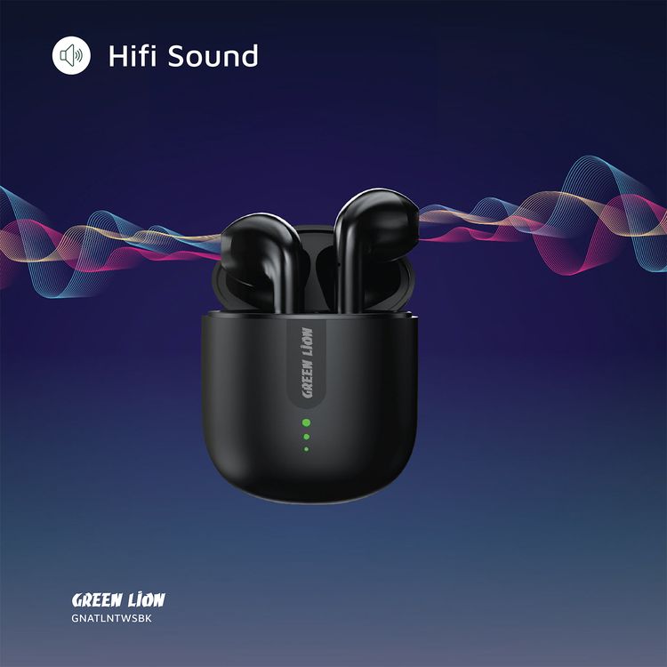 سماعات الأذن اللاسلكية الحقيقية من جرين لايون أتلانتا مع ميكروفون مدمج، مستوى مقاومة الماء IPX4، مساعد صوتي، صوت عالي الدقة، تحكم باللمس، 3 ساعات من وقت التشغيل - لون أسود