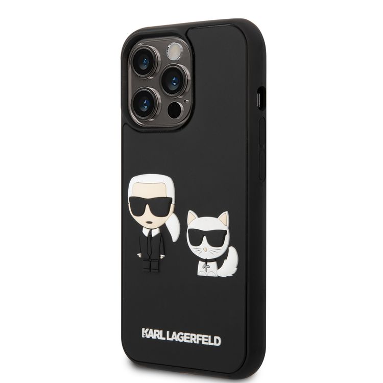 Karl Lagerfeld Silicone Case with 3D Karl & Choupette Protector iPhone 14 Pro Compatibility - Black