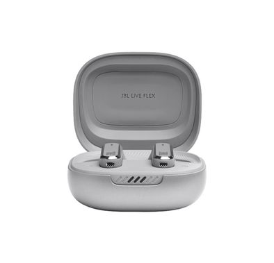 JBL Live Flex True Wireless Earbuds with Adaptive Noise Cancelling, Water & Dust Resistant, Touch Control, Built-in Microphone, Voice Assistant Integration, Multi-Point Connection, JBL Signature Sound - Silver 