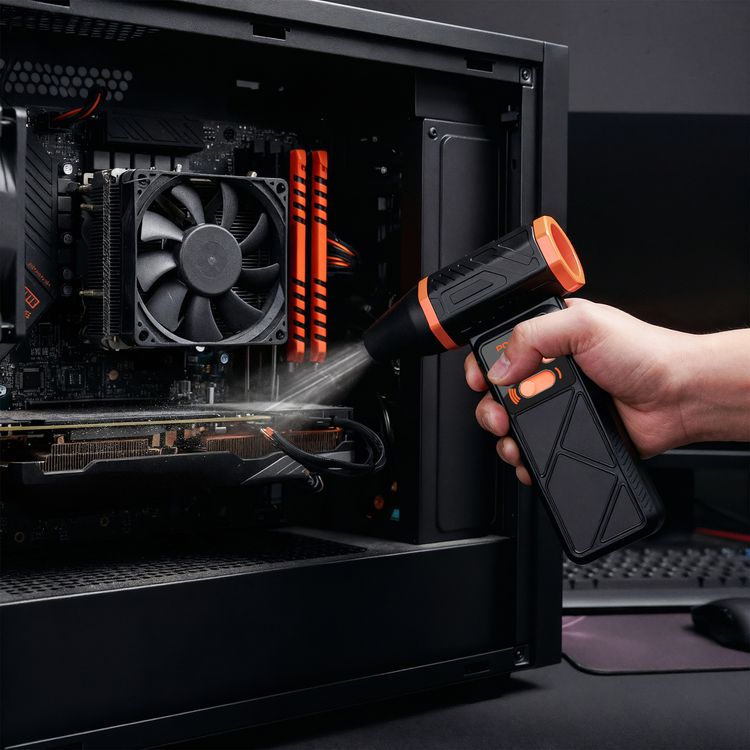 Porodo Cyclon Rotatable Turbo Blower Fan, 13000RPM Motor Speed, Up to 240 Minutes Working Time, LED Light Function, 90° Rotating Head, 0-100 Speed Adjustment - Black