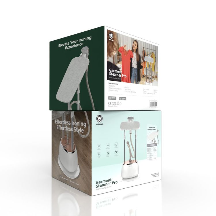 Green Lion Portable Household Garment Steamer Pro with Ironing Board, Power Indicator Display, 1.6L Removable Water Tank, 98°C-110°C Steam Temperature, 1800W Power - White